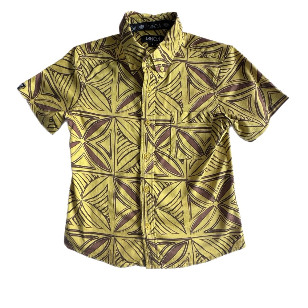 Tanoa Boys Aloha Shirt size 8 Yellow and Brown